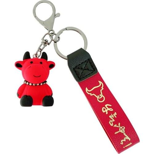 Lovely Doll Cow Calf Couples Keychain For Girls Boys Key Chain Women PU Letter StrapTrinkle Key Ring Chains Car Bag Charm D800