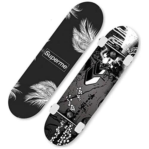 Skateboard 31" Complete 7-Layer Maple Alloy Bracket Double-Sided Face Pattern Skateboard for Boy Youth Kids Beginner Skateboards