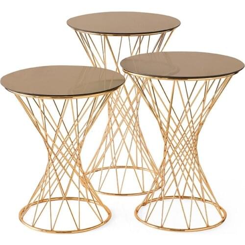 Modern Indıana Triple Zigon coffee table Gold Plated Bronze Glass coffee tables table basse furniture living room table