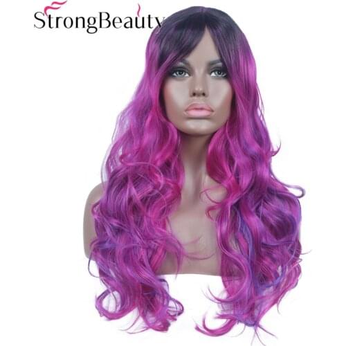 StrongBeauty Womens Long Wigs Natural Wave Wig Synthetic Hair Black Highlight Red Cosplay Hair Many Colors