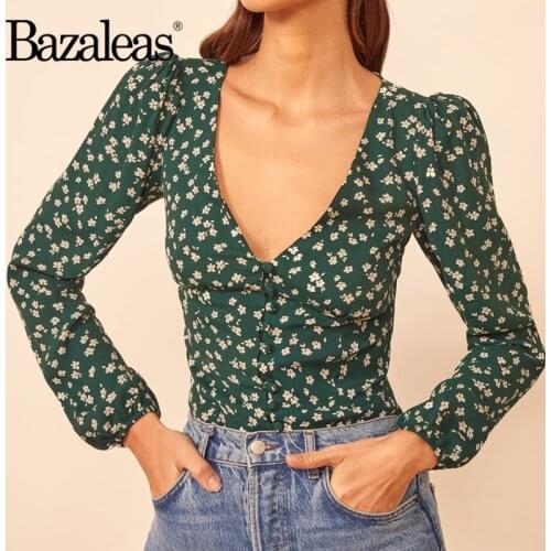 2021 Vintage V Neck Blouse Harajuku Long Sleeve Shirt Green Floral Print Women Blouse Palace Deep