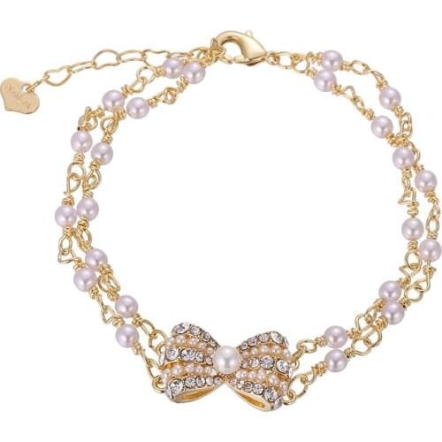 ONYSS Bracelets Women 14K Gold Plated Friendship Bracelets For Charms 2021 Trend Jewelry Pearl Bowknot CZ Rhinestone Bracelets