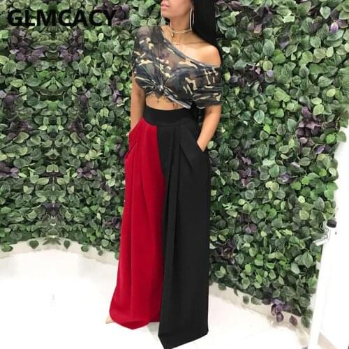 Women Color Block Casual Loose Pants Chic Streewear Trousers