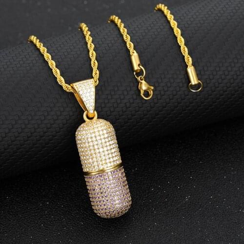 2021 New Ice out Capsule Pill Pendant Necklaces Gold Sweater Chain Necklace Choker for Women Hip Hop Punk crystal Jewelry Gift
