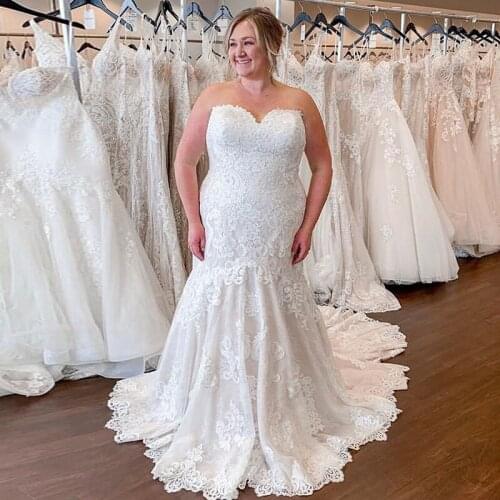 Plus Size Wedding Dresses Luxury Appliques Sweetheart Mermaid Style Bridal Gowns Floor Length White Ivory Wedding Gowns 2019 New