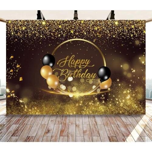 Gold Glitter Dots Sparkly Happy Birthday Photography Backdrop Kids Women Portrait Art Photo Background Party Table Decor Poster