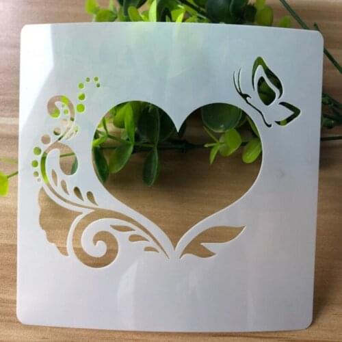 1 Sheet 13*13cm Butterfly Love Heart Stencil DIY Walls Layering Painting Template Decor Scrapbook Coloring Embossing Reusable