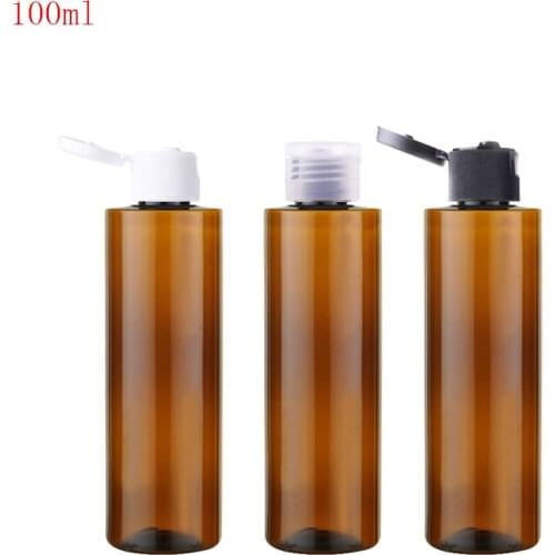 100pcs R24-100ml brown flip top plastic bottle , 100cc round Cosmetic Container Bottle shampoo Shower Gel Liquid travel