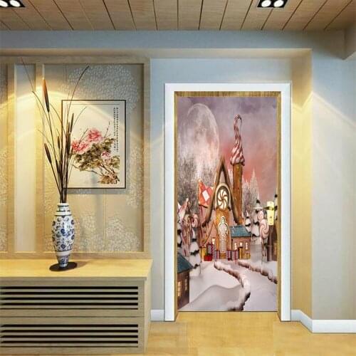 2 sheets/pcs Christmas Snow Scenery Door Sticker Dreaming House Door Poster Pretty WallPaper Store Cafe Bedroom Decor