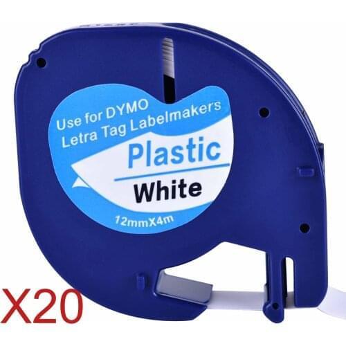 20 Compatible Dymo LetraTag 91201 Black on White Plastic Label Tapes for LT-100H, LT-100T, LT-110T, QX 50, XR, XM