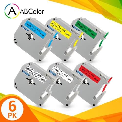 6PK 9mm Tape MK-221 MK-421 MK-521 MK-621 MK-721 Label Tape M-K221 Tape Cassette For Brother P touch Label Maker PT-70 PT-80