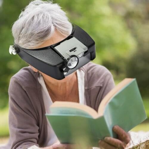 8X Headband Magnifier Glasses For Elderly Reading Sewing DIY 1.5X 3X 6.5X Eyewear Head Magnifier Loupe Glasses with 2 LED Lights
