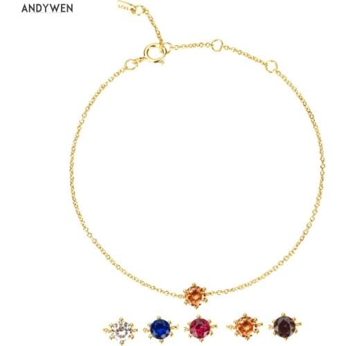 ANDYWEN 2020 New 925 Sterling Silver Champagne 4.5mm Charms Gold Chain Bracelet Rock Punk Crystal Jewelry For 2020 Jewelry