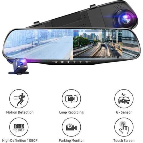 Dual Lens Car Dvrs Video Recorder Dash Cam Full HD 1080P Mirror 4.3in Car Dvr Camera Loop Recording Motion Tracking Car Recorder