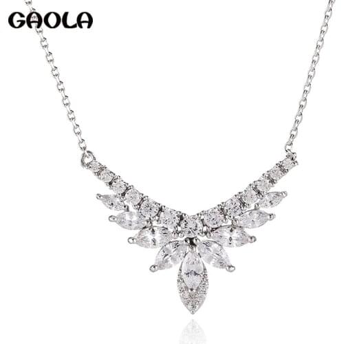 GAOLA Luxury Cubic Zirconia Flower Pendant Chain Necklace Party Wedding Jewelry for Women Wedding GLD1441