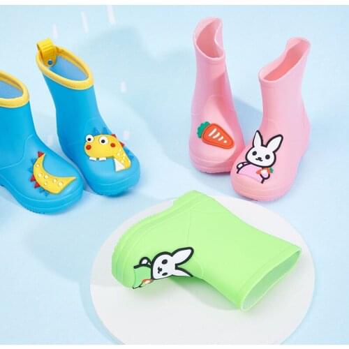 Kids Rain Shoes Waterproof Leather Boots Children Short Boot Slip-On Rubber Sole Plus Velve Pu Boots Cartoon Design SBY001