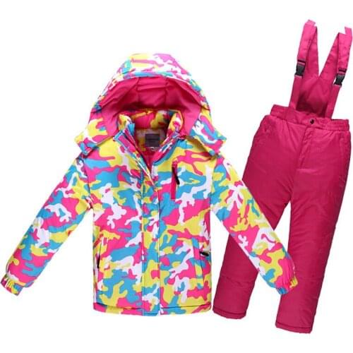 Childrens Thermal Ski Suit Waterproof Kids Ski Pants+Jacket Winter Sports Skiing and snowboard Suits for Boys and Girls