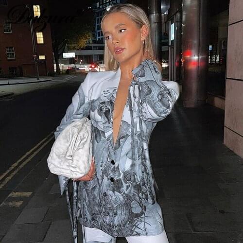 Dulzura 2021 Autumn Winter Women Floral Print Single-Breasted Blazer Streetwear Fashion Jackets Clothes Office Lady Y2K