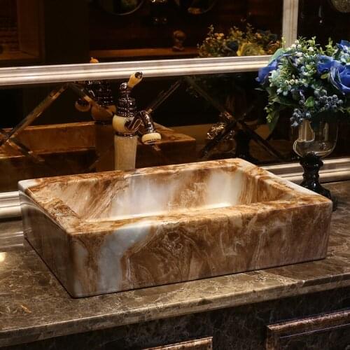 Porcelain Bathroom ceramic counter top sink wash basin popular in europe art bathroom washbasin sinks Rectangle Imitation marble