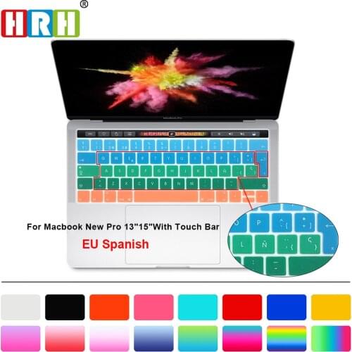 HRH Rainbow EU Spanish Silicone Keyboard Protective Film for Mac Pro 13 15 A1706 A1707 A1989 A1990 A2159 With Touch Bar