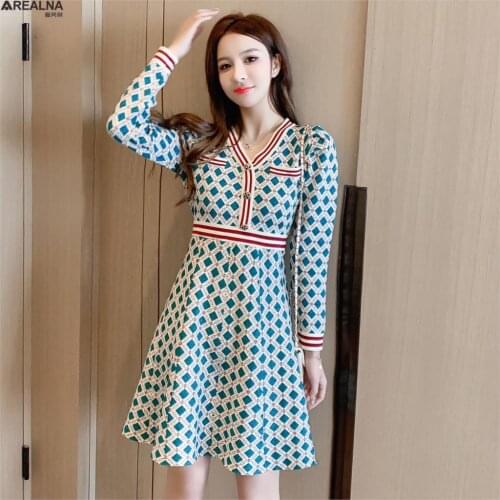 Button Knitted Dress Long Sleeve V Neck Mini Bodycon plaid dress Korean autumn Sexy Party Elegant dresses Ropa Mujer vestidos
