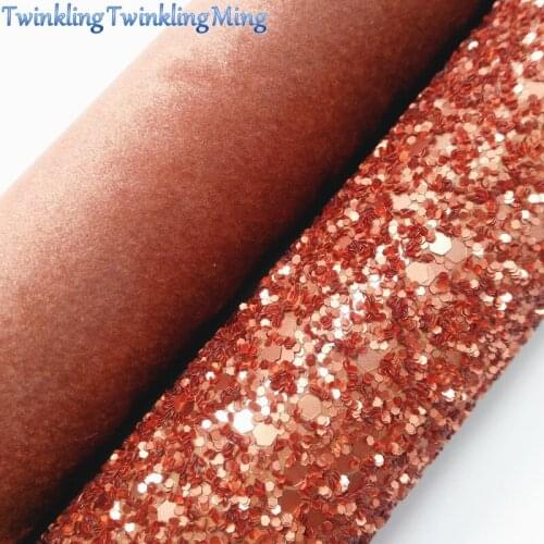 BROWN Glitter Fabric, Faux Leather Fabric, Synthetic Leather Sheets, Velvet PU Leather For Bows A4 8"x11" Twinkling Ming XM165
