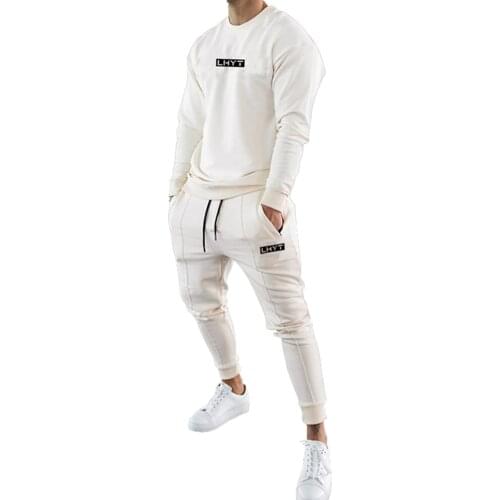 Mens Casual Tracksuit Sets Solid Color Long Sleeve Pullover Sweatshirt with Match Jogging Pant Clothes Suits