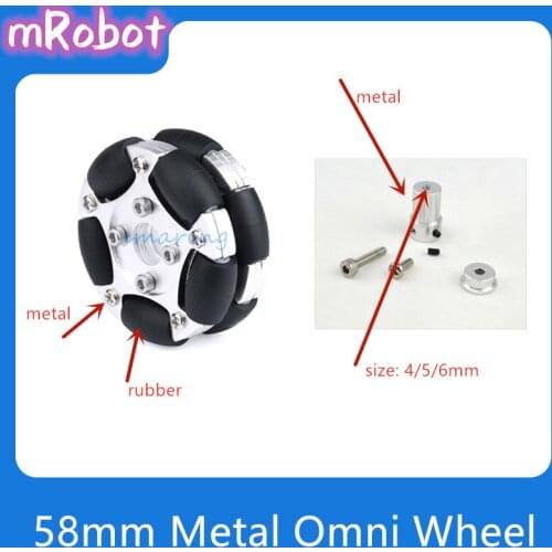 58mm Metal Omni Wheel High Hardness Omni-directional coupling hex hub connect ROS Universal Smart Robot Car Chassis Accessories