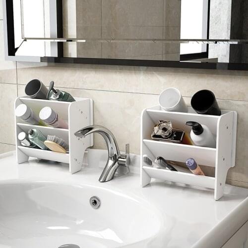 PVC Wood Desktop Shelf Bathroom Storage Rack Shelves Makeup Organizer Table Sundries Holder Kitchen Spice Rack Organizer Thicken