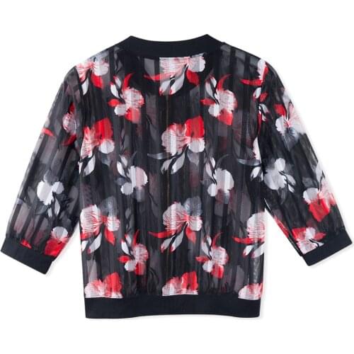 Neatie kiddle Streetwear Fashion Casual Sunscreen Thin Jacket Women Coat Three Quarter Sleeve Zipper Slim Floral Outwear Jackets