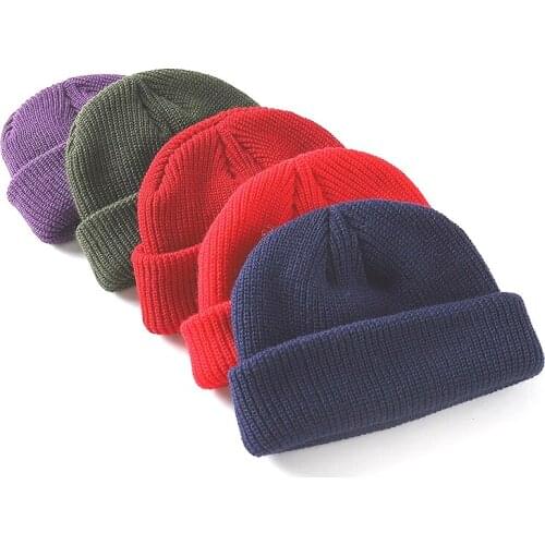 2021 New Fashion Beanie Winter Knit Hat Skullcap Sailor Cap Cuffs Retro Navy Short Hat Solid Color Unisex Autumn Warm Cap