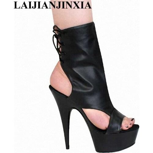 New Pu material,Roman sublight, 15cm high heels with low boots, sexy big-name stars with the Dance Shoes