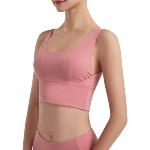 New Yoga Vest Womens Sports Bra Fitness Underwear Gym Workout Running Push-Up Cross-Back Crop Bra Solid Color Fitness Top