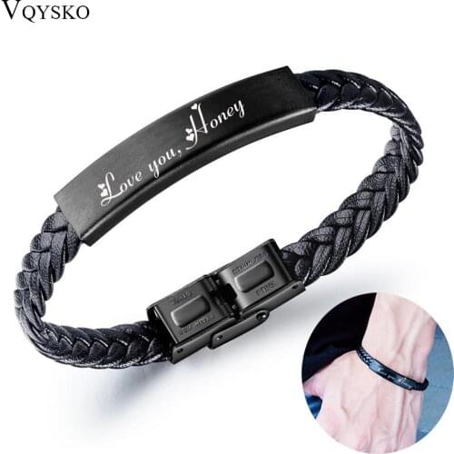 Custom Stainless Steel Charm Braided Leather Wrap Bracelet For Men Women Adjustable Personality Jewelry Bangles Gift Wholesale