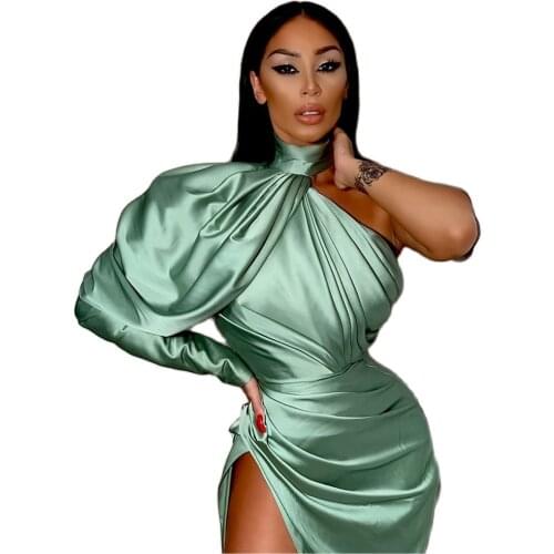One Shouldr Emerald Green Evening Dress Mermaid Long Luxury Sexy Side Split Prom Party Gowns Halter Neck Elegant Celebrity Dress