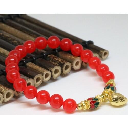 Original design Bohemia style bracelet natural red jades chalcedony stone beads 8mm women diy stretch jewelry 7.5inch B2050