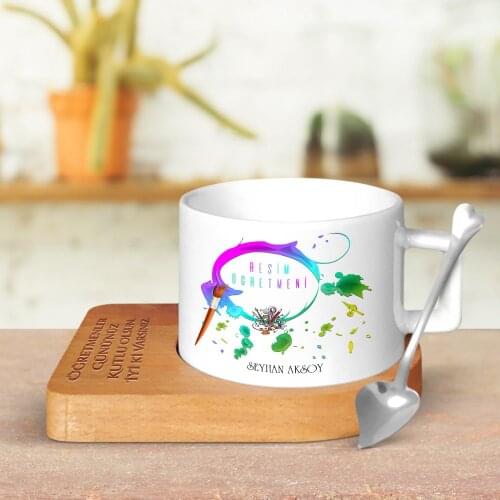 Personalized Art Teacher Wood Altlıklı Ceramic Cup-3