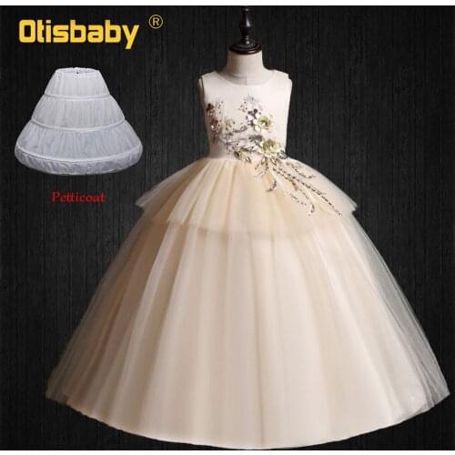 Wedding Party Dresses Summer Children Flower Dresses for Girls Kids Champagne Formal Wear Gowns Birthday Party Events Prom Dress