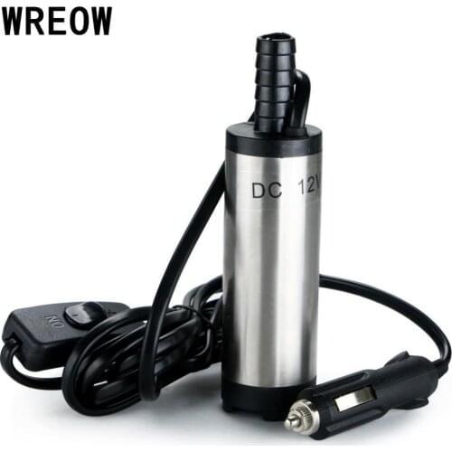 WREOW DC12V 24V Transfer Pump Stainless Steel Submersible Transfer Pump Diesel Fuel Water Oil Diesel Fuel Cigarette Plug