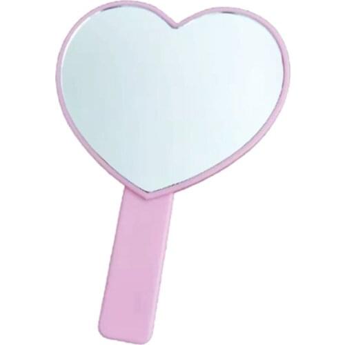 Portable Heart-Shaped Handheld Mirror with Handle Candy Color Cosmetic Tools