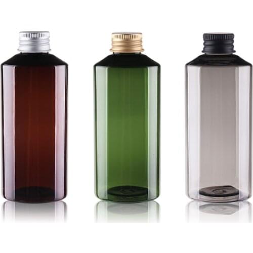 200ML 30PCS/LOT Empty Plastic Essential Oil Bottles, Brown Green Gray PET Bottle With Aluminum Silver/Gold/Black/Copper Lid