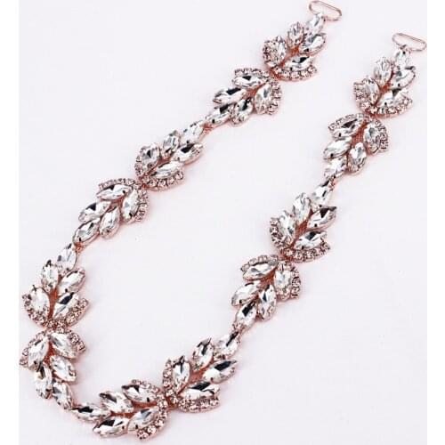 Luxury Rose Gold Handmade Rhinestone Belt DIY Wedding Dress Gown Sash Thin Bridal Bridesmaids Headband