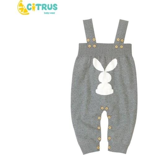 CITRUS Autumn Rabbit Knit Rompers Childrens Winter Baby Girls Sleevless Rompers Outfit Clothes Toddler Newborn Jumpsuit