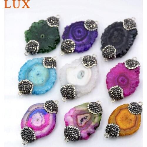 Solar Quartz connector Rainbow Crystal Vintage Jewelry rhinestone paved Chakra Pendant sun flower agates link charms