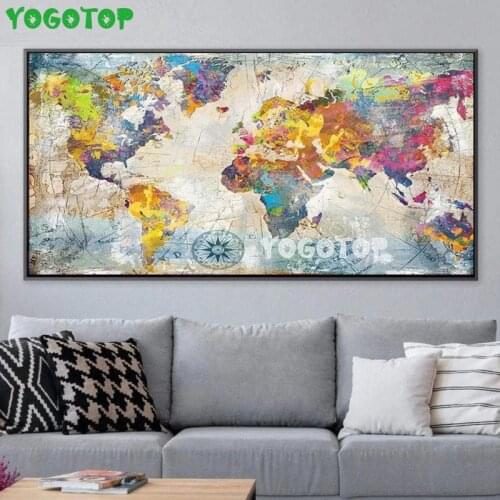 Modern Pictures Colorful World Map 5d Diy Diamond Painting Cross Stitch Wall Art Picture For Living Room Decor Nordic YY5349