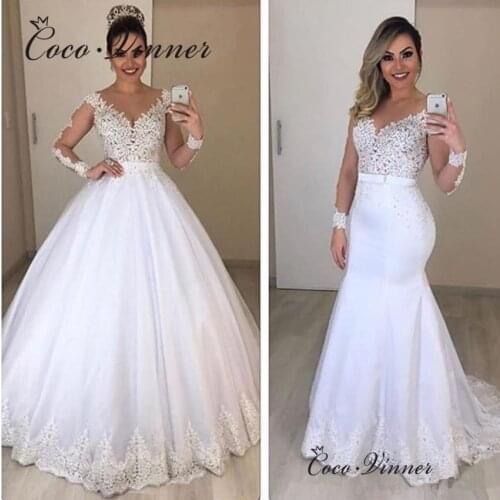 Arab Style Wedding Dress 2021 New 2 in 1 Mermaid dresses With Dechable Train Lace Appliques With Beading Bride Dress W0722