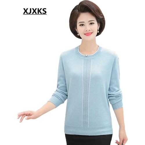 XJXKS Women Casual Sweater Autumn Fashion Women Pullover Plus Size Sweater Soft Loose Pullover High Quality Knitted Sweater