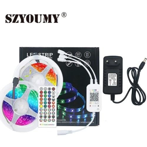 SZYOUMY Bluetooth Music Led Strip SMD 5050 5M 10M DC12V RGB Flexible Led Strip Light Tape Diode 30led/m Controller Adapter