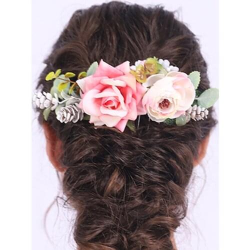 Vintage Pink Flower Hair comb Classic Wedding Bridal Hair Accessories Beautiful Hair Clip Party Headpiece for women