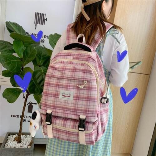 Large Capacity Nylon Womens Backpack 2021 New Check Pattern School Backpacks for Teenager Girls Big Bookbag Fabric Backpack Bag